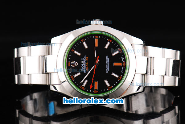 Rolex Milgauss Oyster Perpetual Swiss ETA 2836 Automatic Movement Silver Case with Orange Second Hand and Black Dial - Click Image to Close